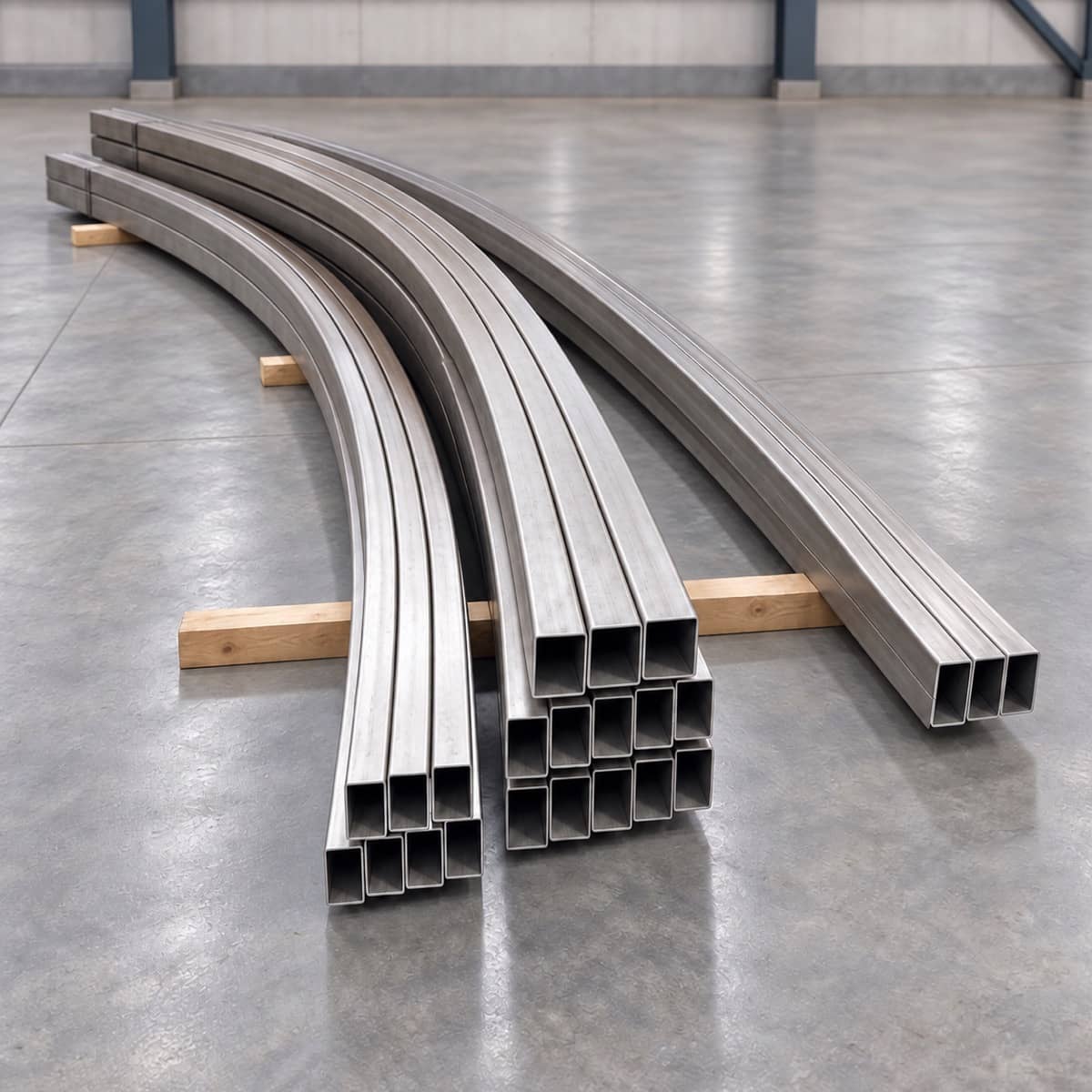 Bundels gebogen stalen kokerprofielen voor een voertuigframe