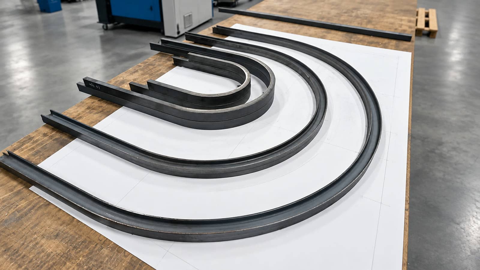 Sfeerbeeld van gebogen prototype profielen op een technische mal