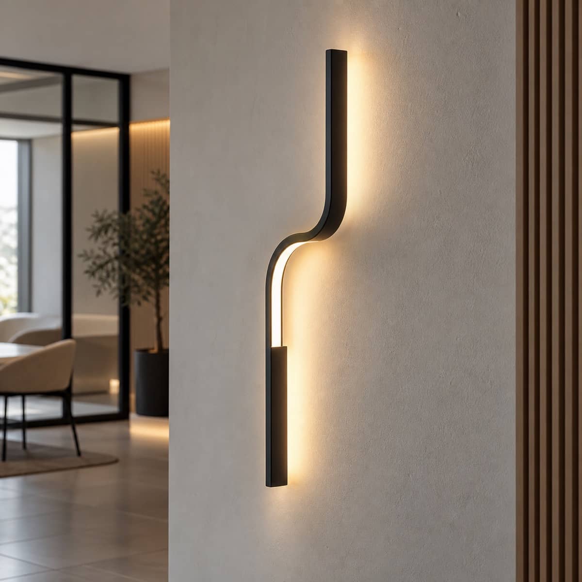 Gebogen profiel toegepast als wandverlichting